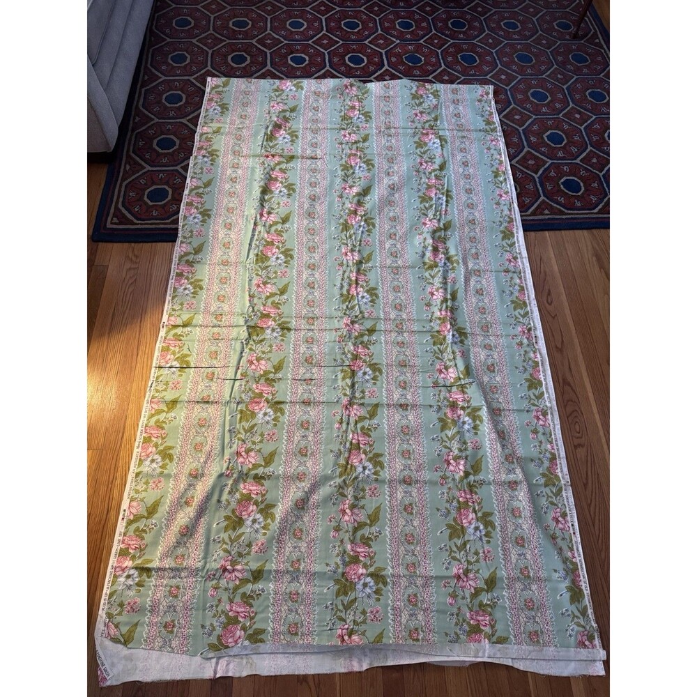 Waverly Scotchguard Finish Fabric Dorton Stripe Roses Green 5 1/4 Yards New
